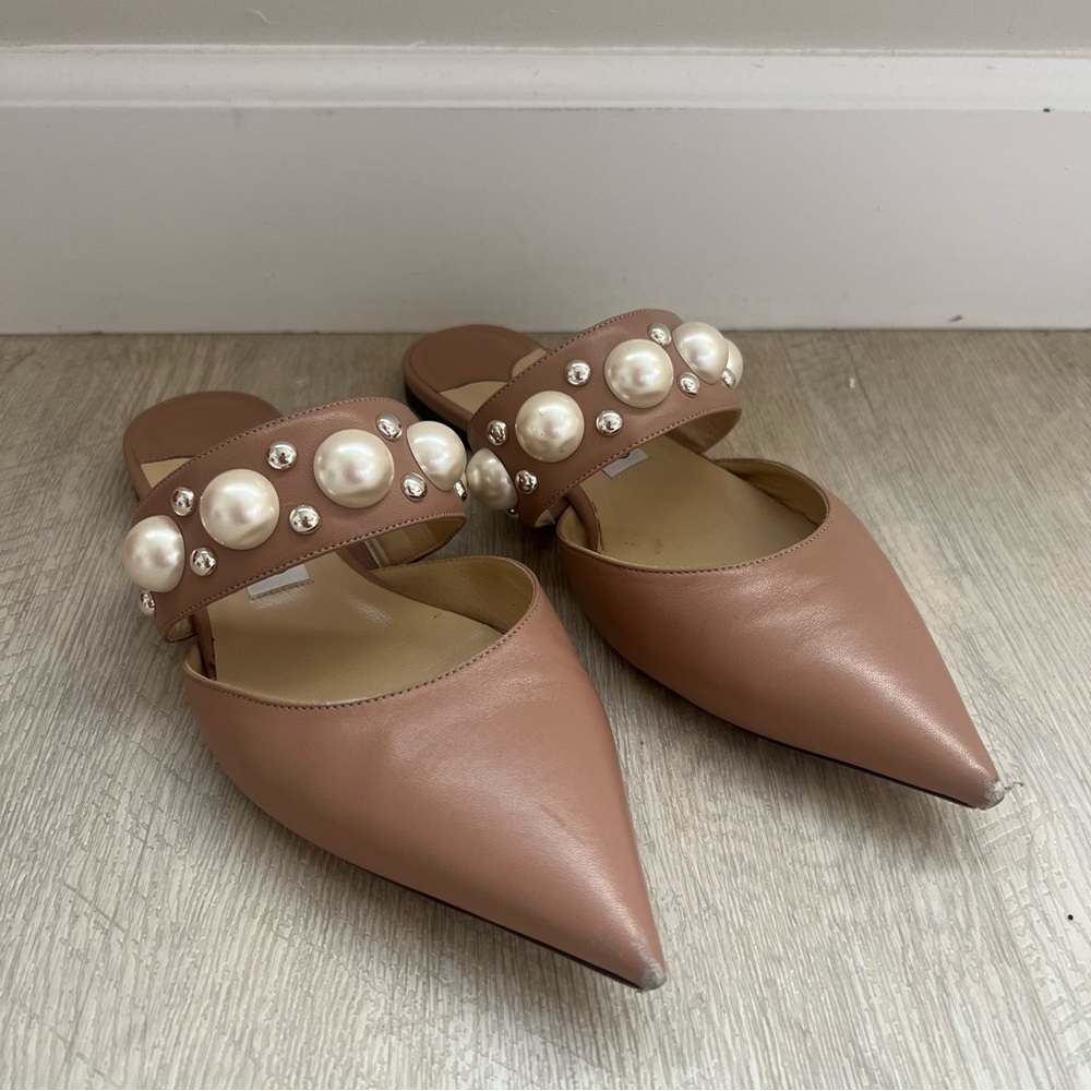 Jimmy Choo Blush Pink Pearl-Embellished Pointed Toe Flats - Picture 2 of 13